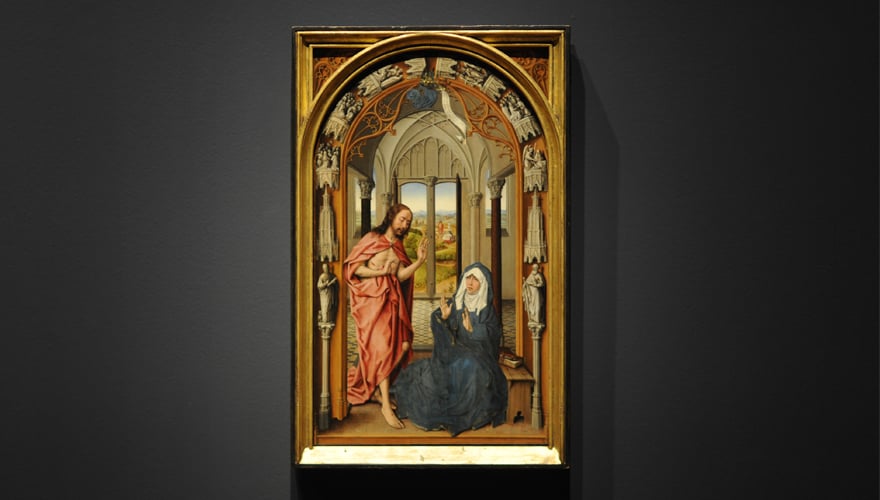1496-1500: Aparición de Cristo a la Virgen. Juan de Flandes. Óleo sobre tabla de roble. Lent by The Metropolitan Museum of Art, New York, The Bequest of Michael Dreicer.